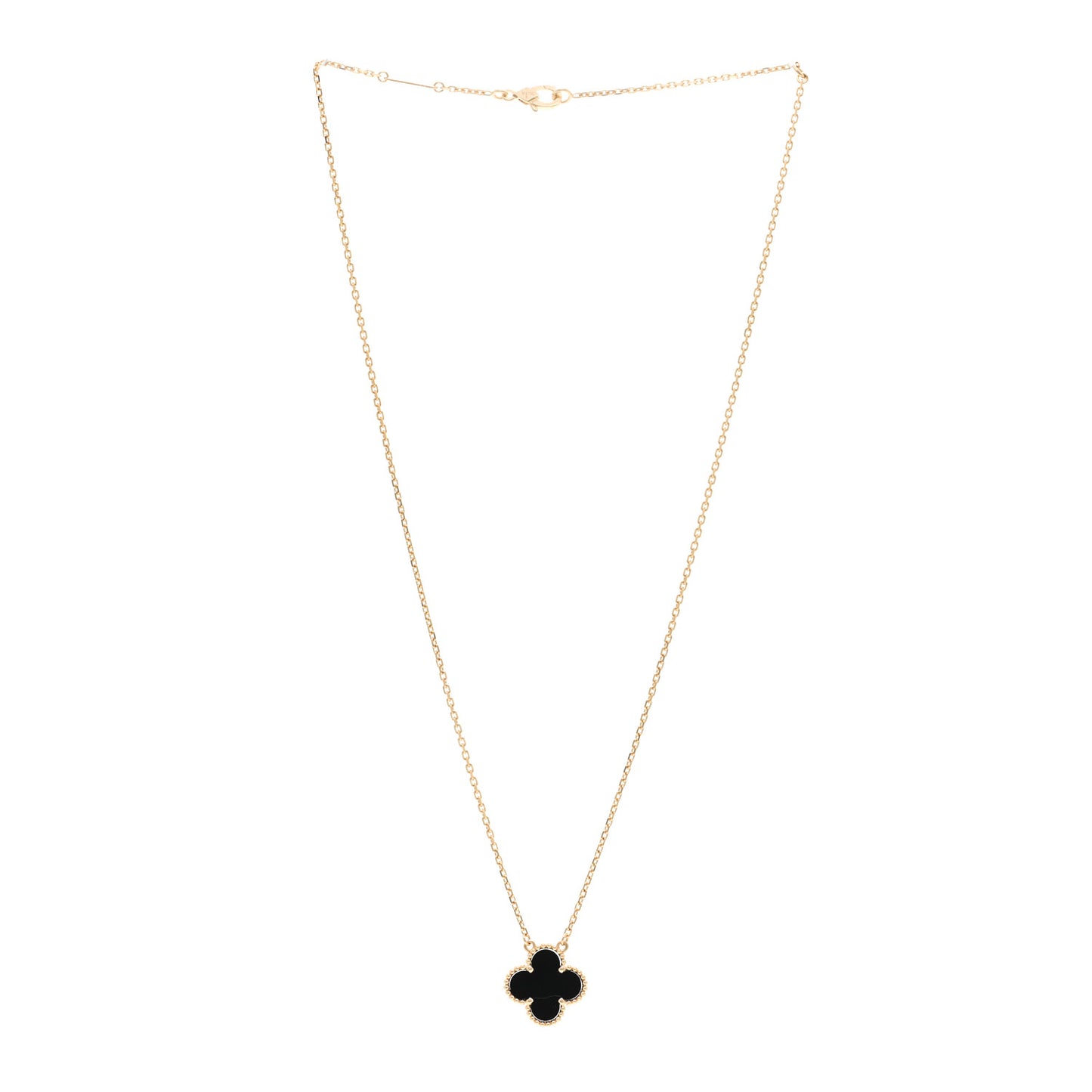18K Yellow Gold Black Onyx Vintage Alhambra Pendant Necklace