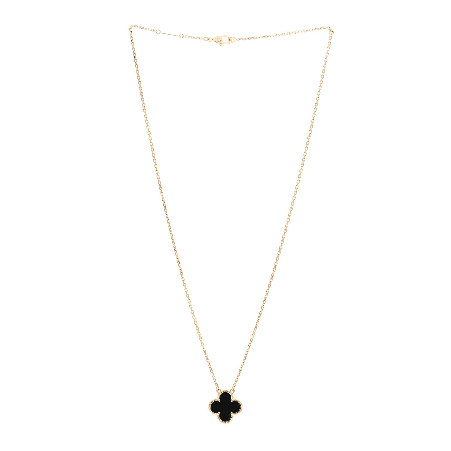 Van Cleef & Arpels 18K Yellow Gold Black Onyx Vintage Alhambra Pendant Necklace 3 of 7