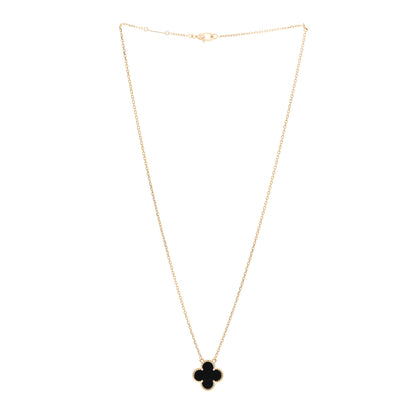 Van Cleef & Arpels 18K Yellow Gold Black Onyx Vintage Alhambra Pendant Necklace 3 of 7