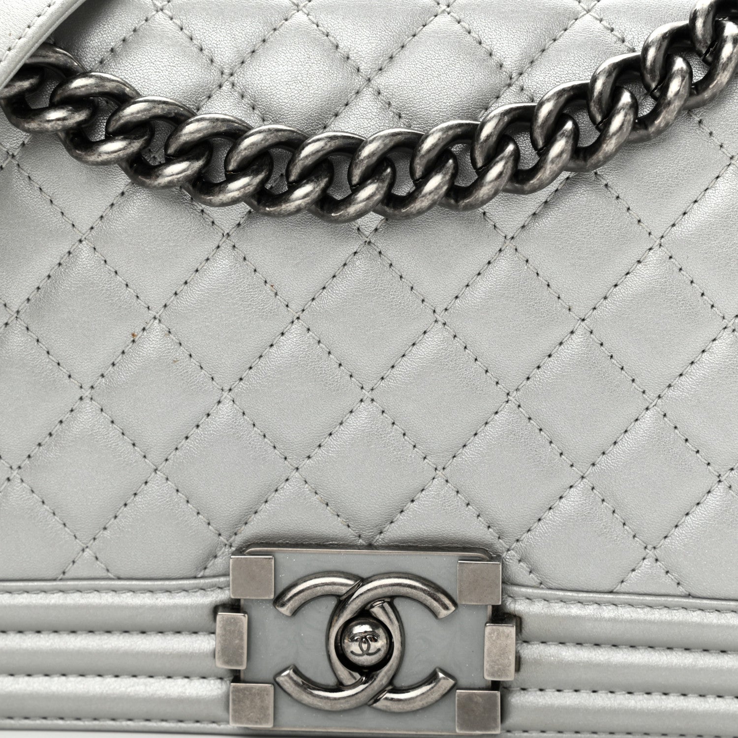 Chanel Metallic Calfskin Quilted Medium Boy Flap Silver 8 of 11