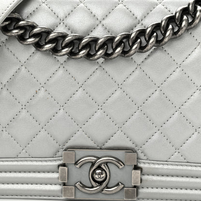 Chanel Metallic Calfskin Quilted Medium Boy Flap Silver 8 of 11