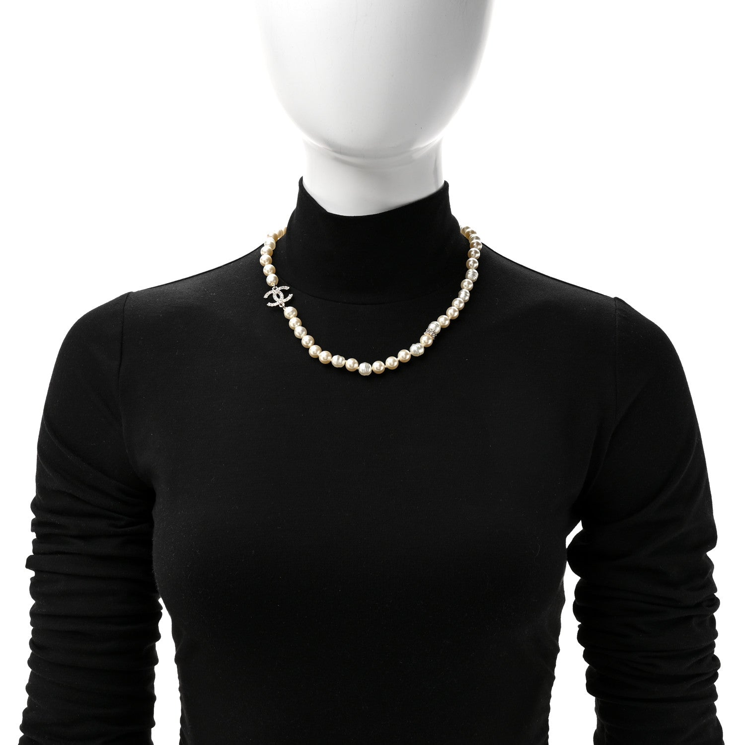 Chanel Pearl Crystal CC Short Necklace Gold White 2 of 5