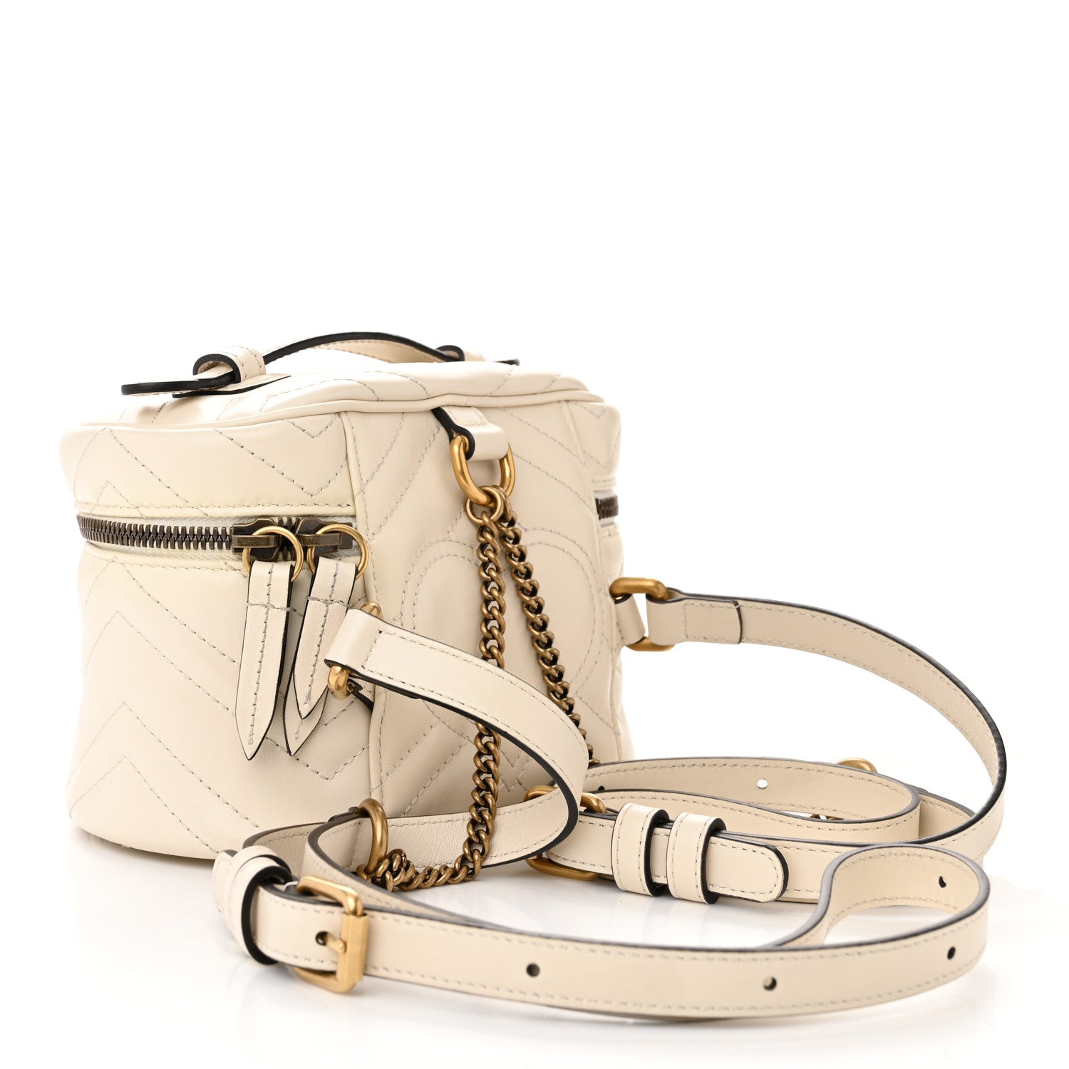 Gucci Calfskin Matelasse Mini GG Marmont Round Backpack White 3 of 13
