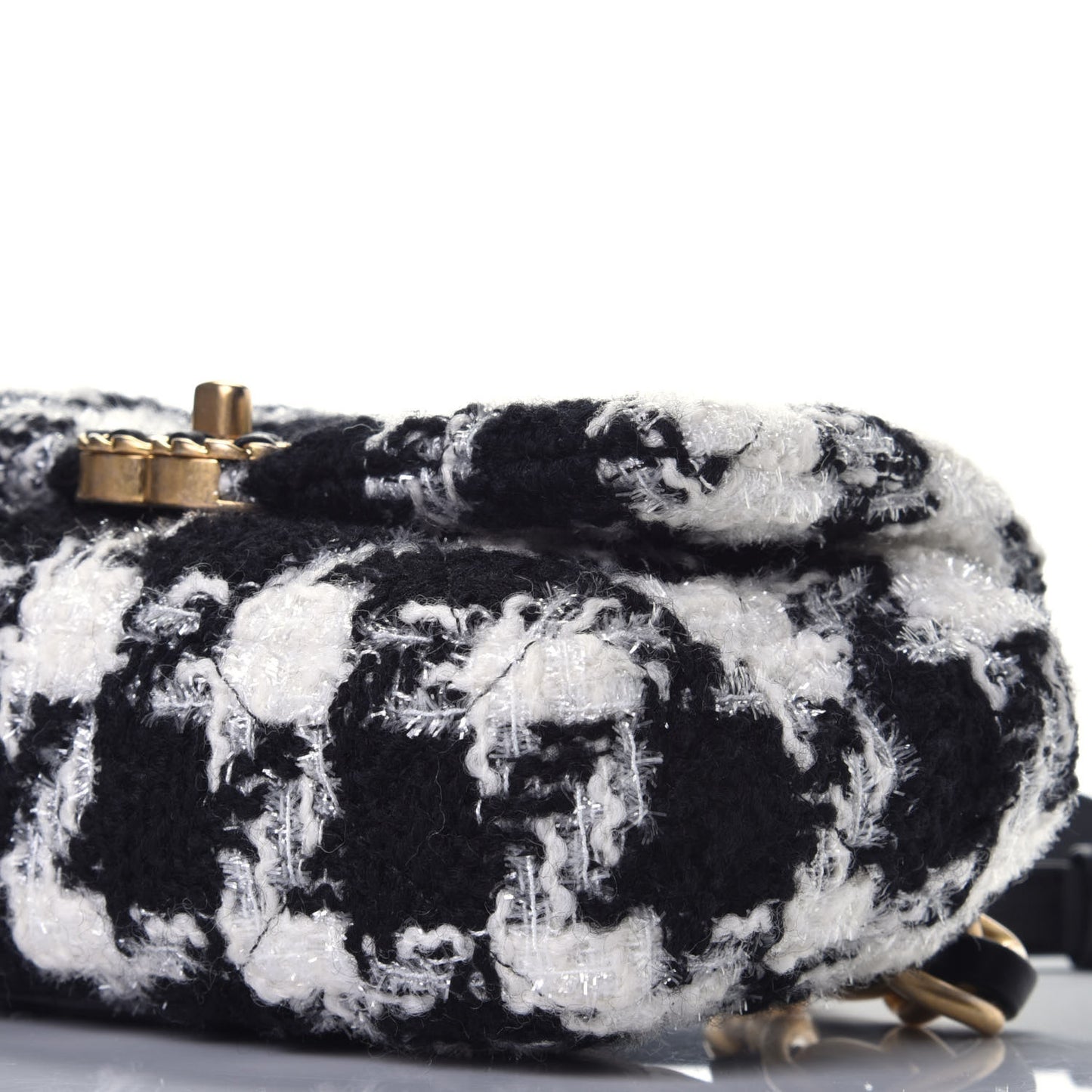 Tweed Quilted Chanel 19 Waist Bag Black Ecru White