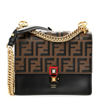 Fendi Vitello Liberty Bi-Color FF 1974 Embossed Small Kan I Shoulder Bag Black Maya 1 of 10