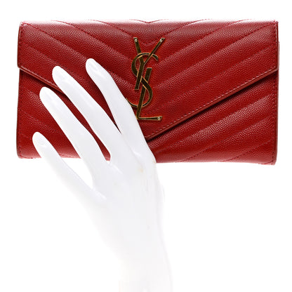 Saint Laurent Grain De Poudre Matelasse Chevron Monogram Flap Wallet Red 2 of 8