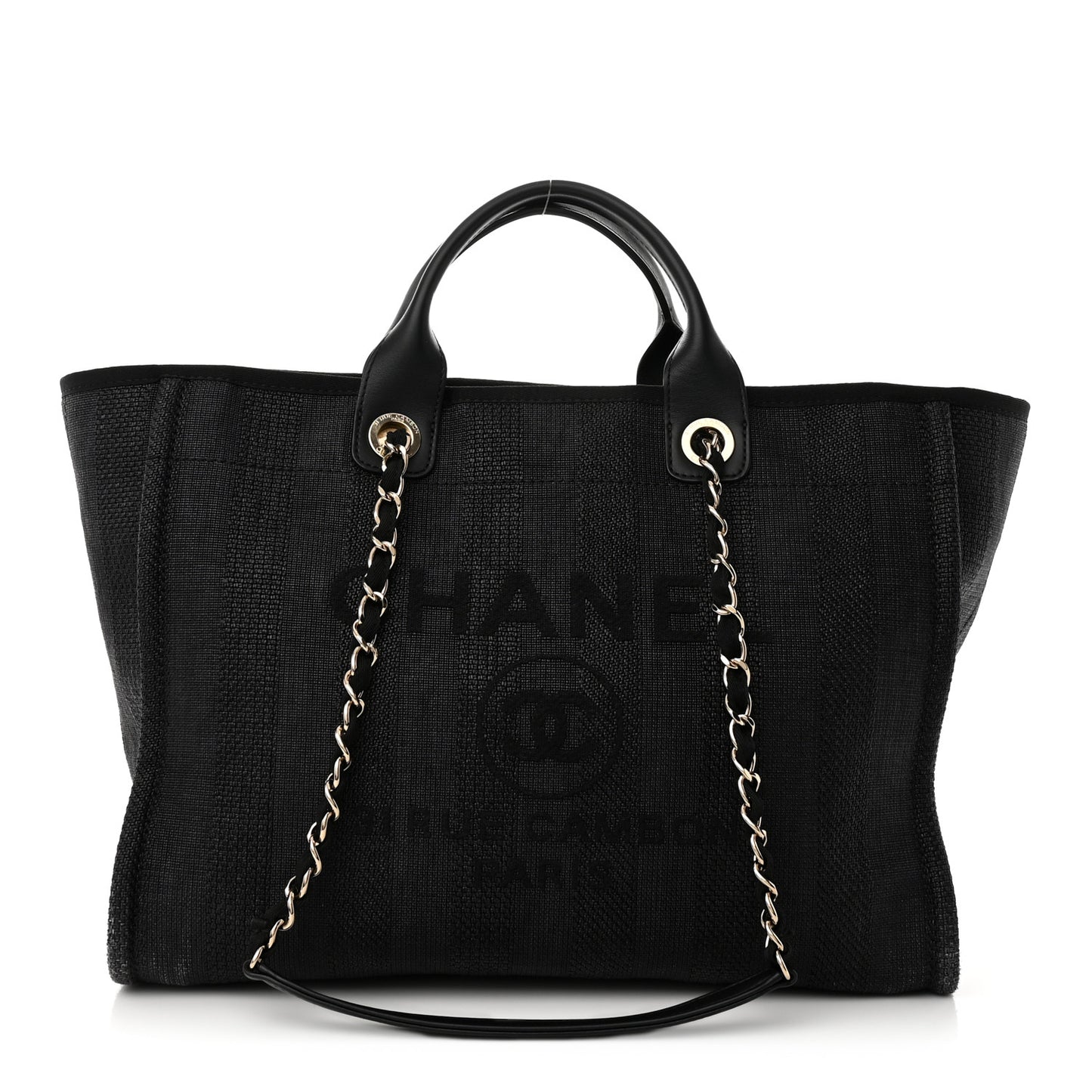 Mixed Fibers Calfskin Striped Medium Deauville Tote Black