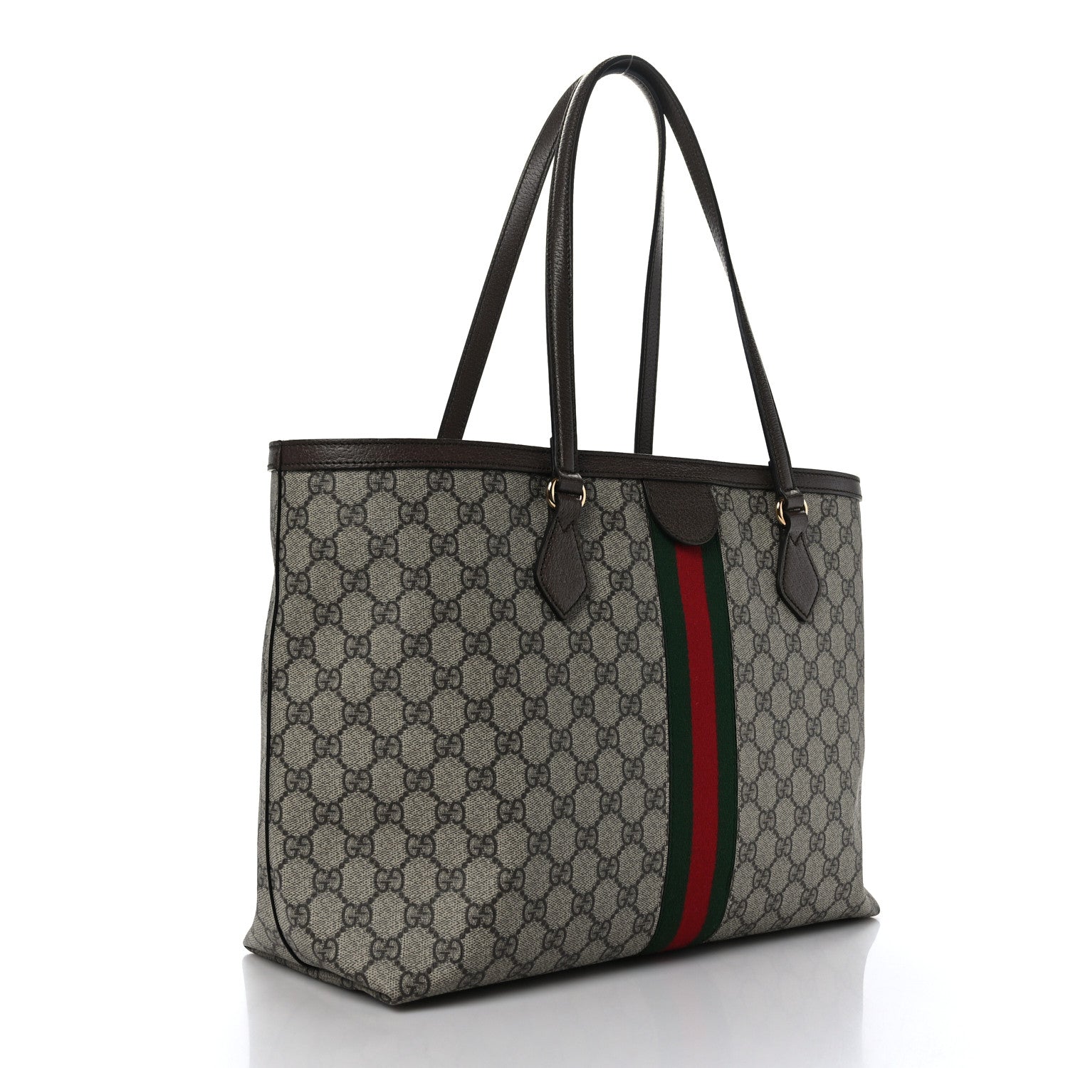 Gucci GG Supreme Monogram Textured Calfskin Web Medium Ophidia Shopping Tote Beige Ebony New Acero 3 of 9