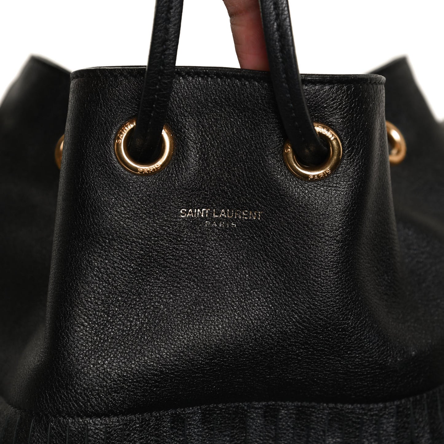 Calfskin Small Emmanuelle Fringe Bucket Bag Black