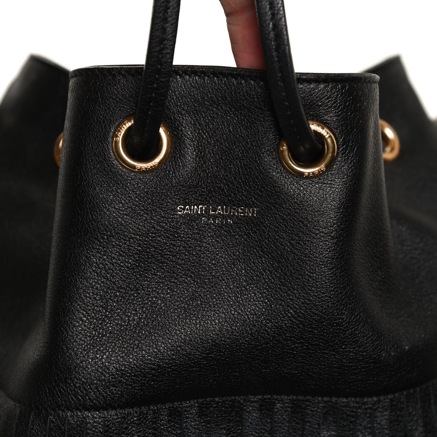 Saint Laurent Calfskin Small Emmanuelle Fringe Bucket Bag Black 9 of 10