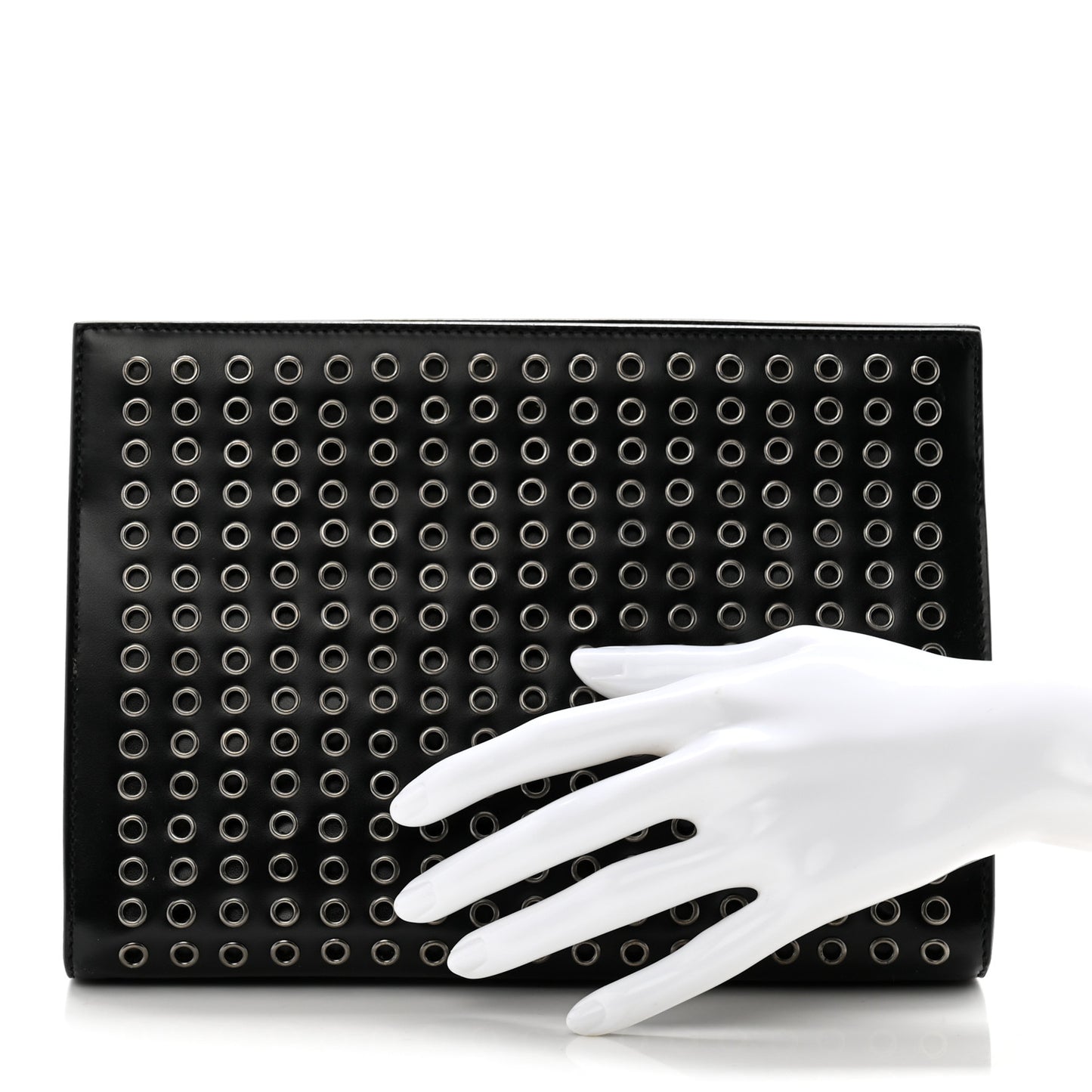 Calfskin Grommet Studded Clutch Black