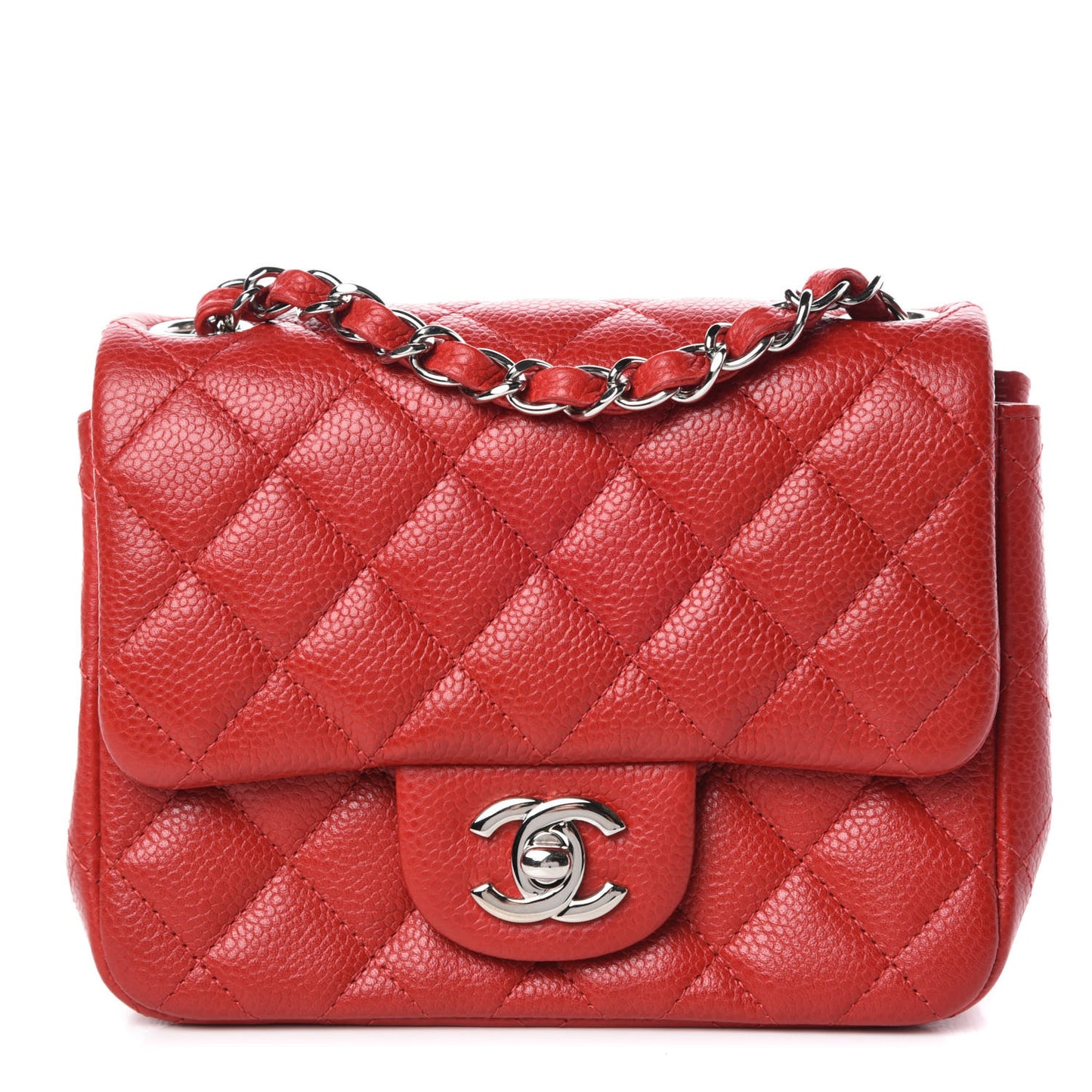 Caviar Quilted Mini Square Flap Red
