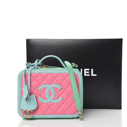 Chanel Caviar Quilted Medium CC Filigree Vanity Case Pink Green Blue 10 of 10