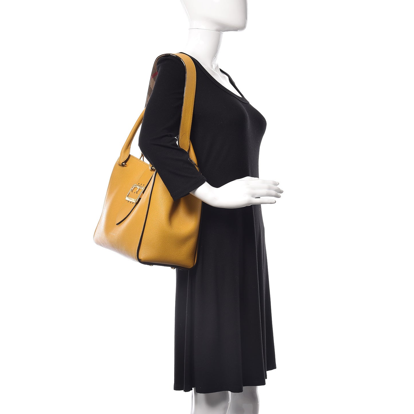 Soft Grain Calfskin Medium Buckle Tote Bright Straw