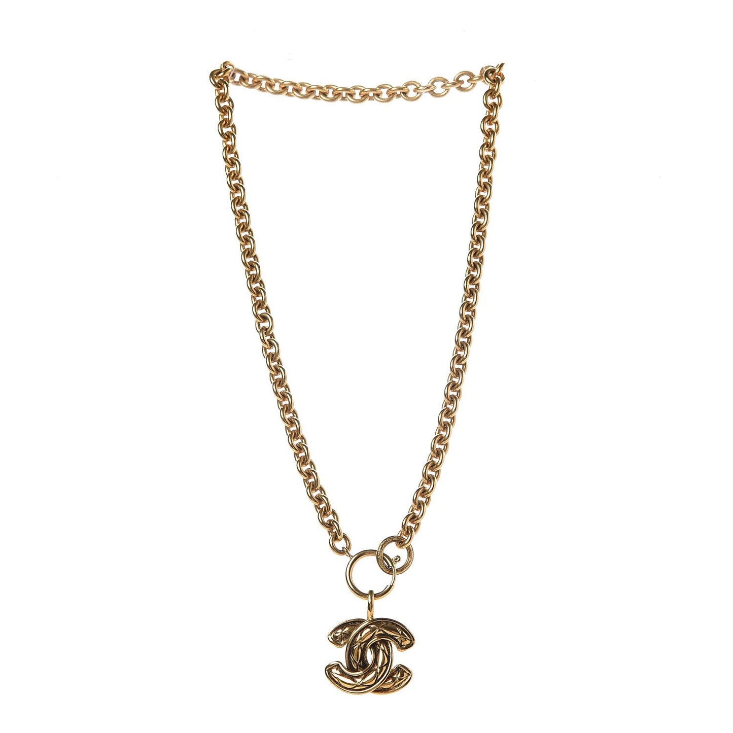 Quilted CC Necklace Gold