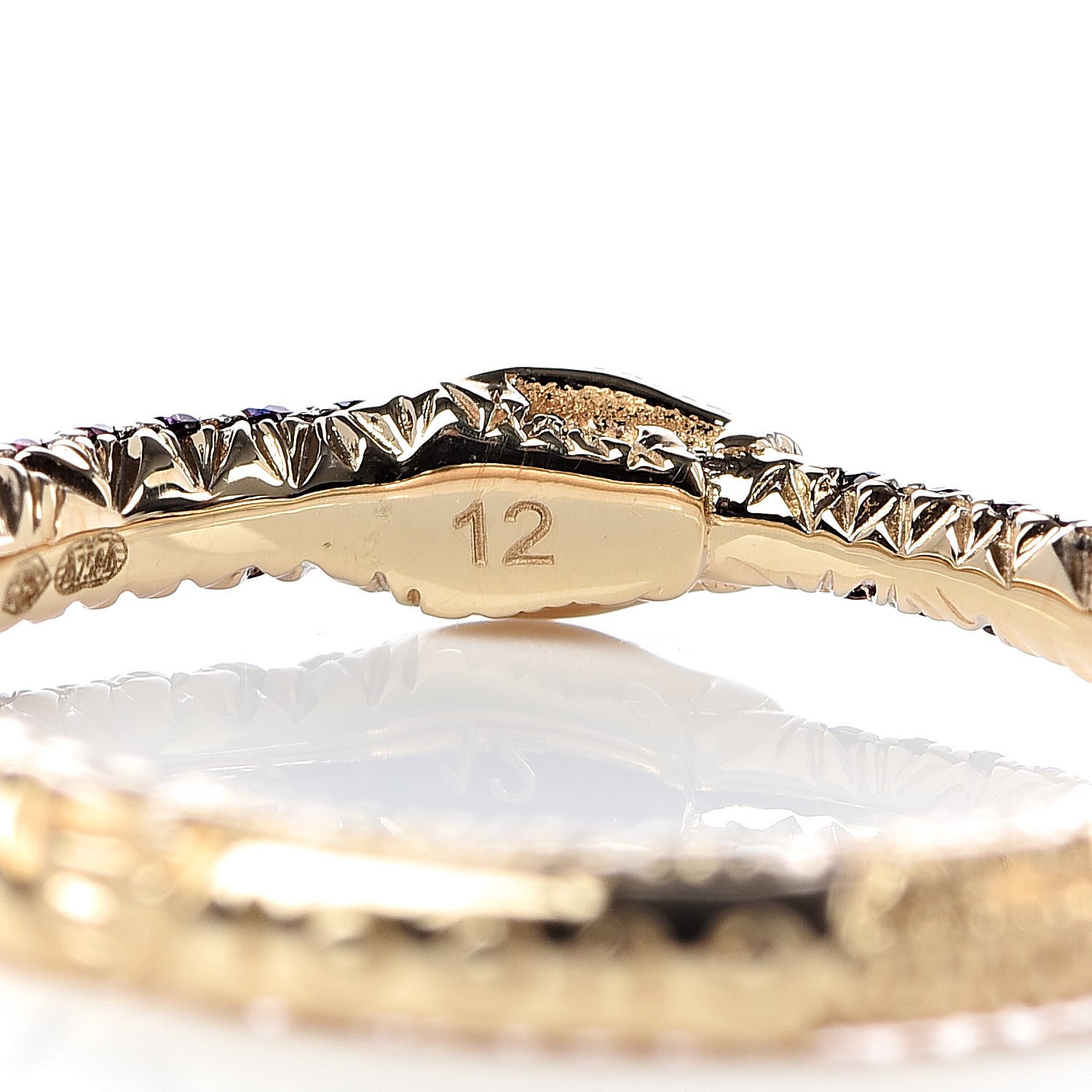 Gucci 18K Yellow Gold Black Diamond Topaz Sapphire Ouroboros Snake Ring 51 5.75 7 of 8