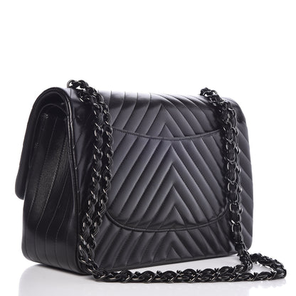 Chanel Lambskin Chevron Quilted Jumbo Double Flap So Black 4 of 9