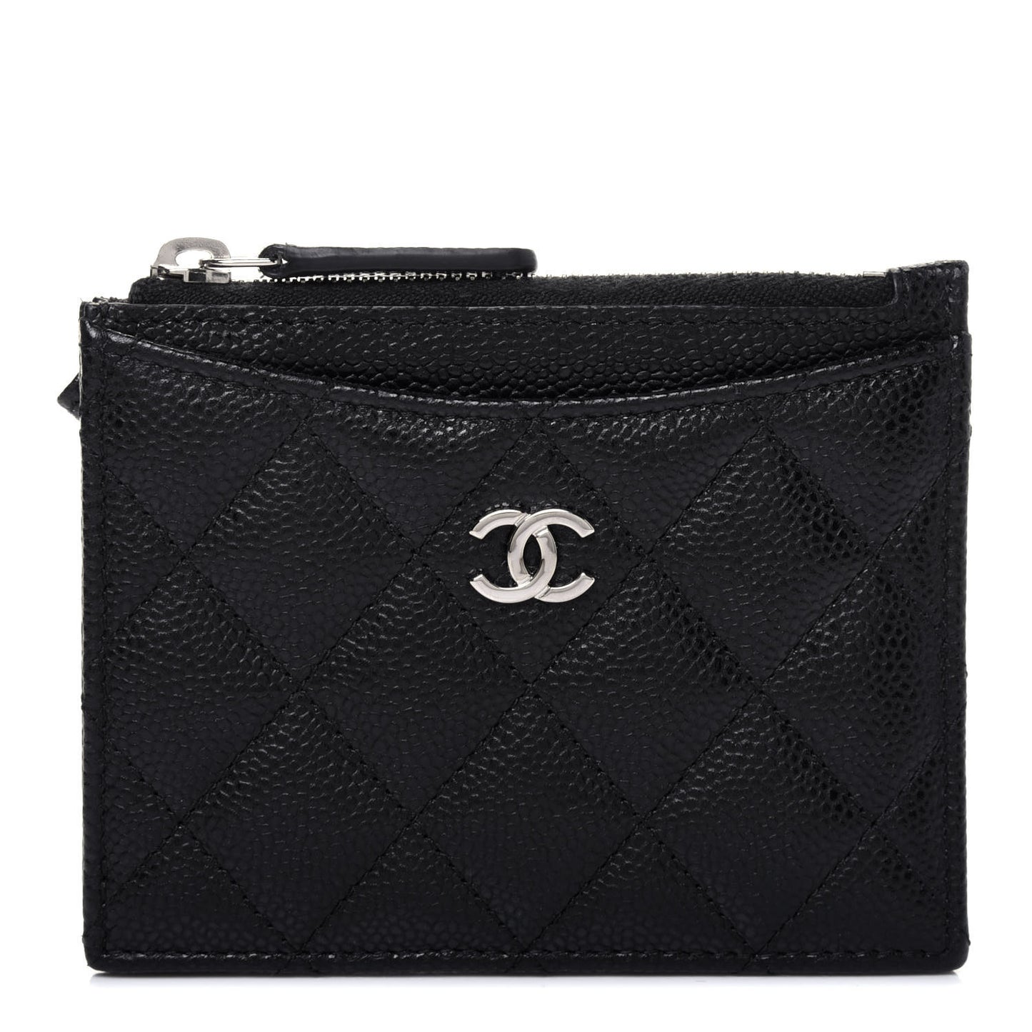 Caviar Quilted CC Zip Card Holder Black