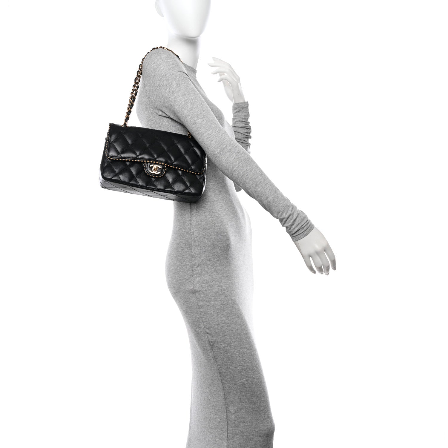 Chanel Lambskin Quilted Perforated Edge Flap Black Beige 2 of 11