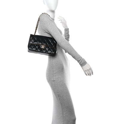 Chanel Lambskin Quilted Perforated Edge Flap Black Beige 2 of 11