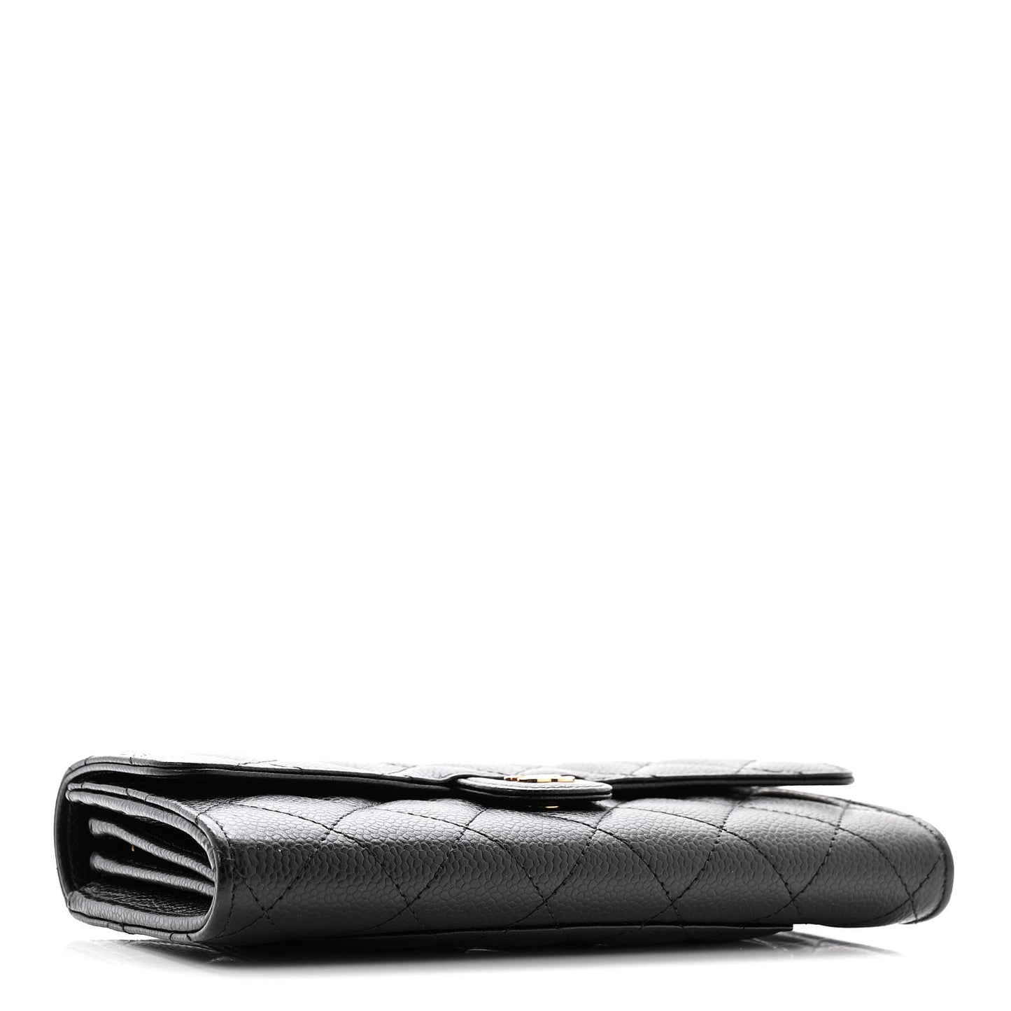 Caviar Quilted Large Gusset Flap Wallet Black