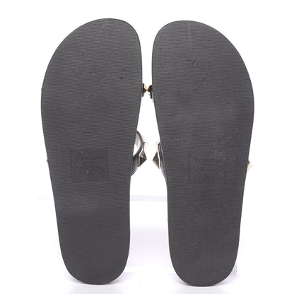 Valentino Garavani Vitello Macro Rockstud Lock Slide Sandals 35 Black 5 of 10