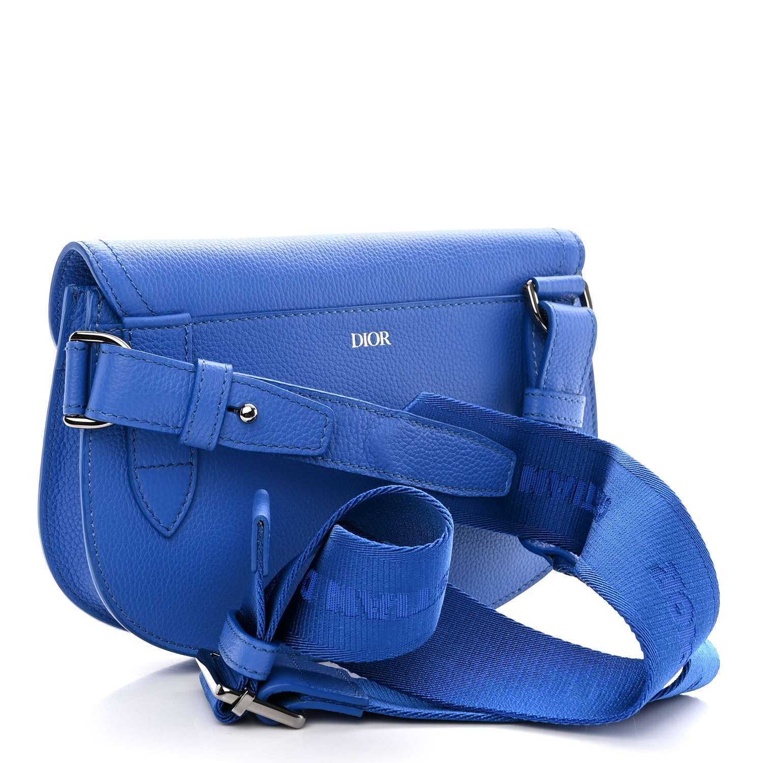 Christian Dior Grained Calfskin Saddle Messenger Bag Blue 3 of 9