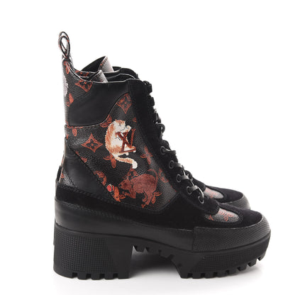 Louis Vuitton Suede Calfskin Catogram Laureate Platform Desert Boots 38.5 Black Marron 4 of 8