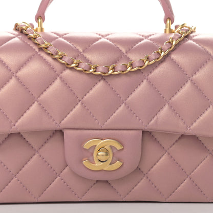 Chanel Iridescent Lambskin Quilted Mini Top Handle Rectangular Flap Pink 8 of 11