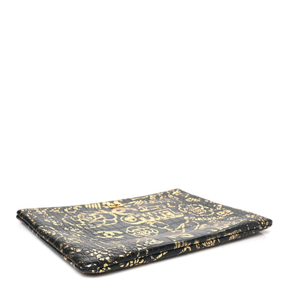 Chanel Calfskin Crocodile Embossed Graffiti 2.55 Large Cocodile Reissue Cosmetic Case Black Gold 4 of 9