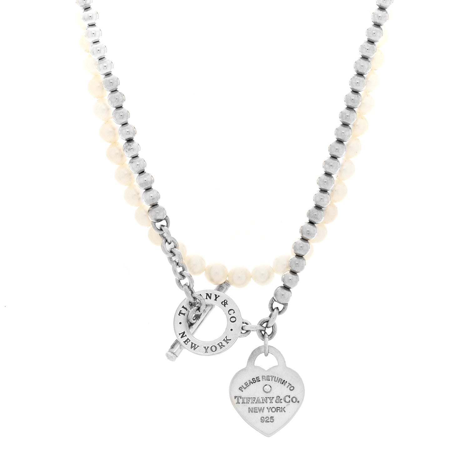 Tiffany Sterling Silver Diamond Cultured Pearl Return to Tiffany Wrap Necklace 1 of 4