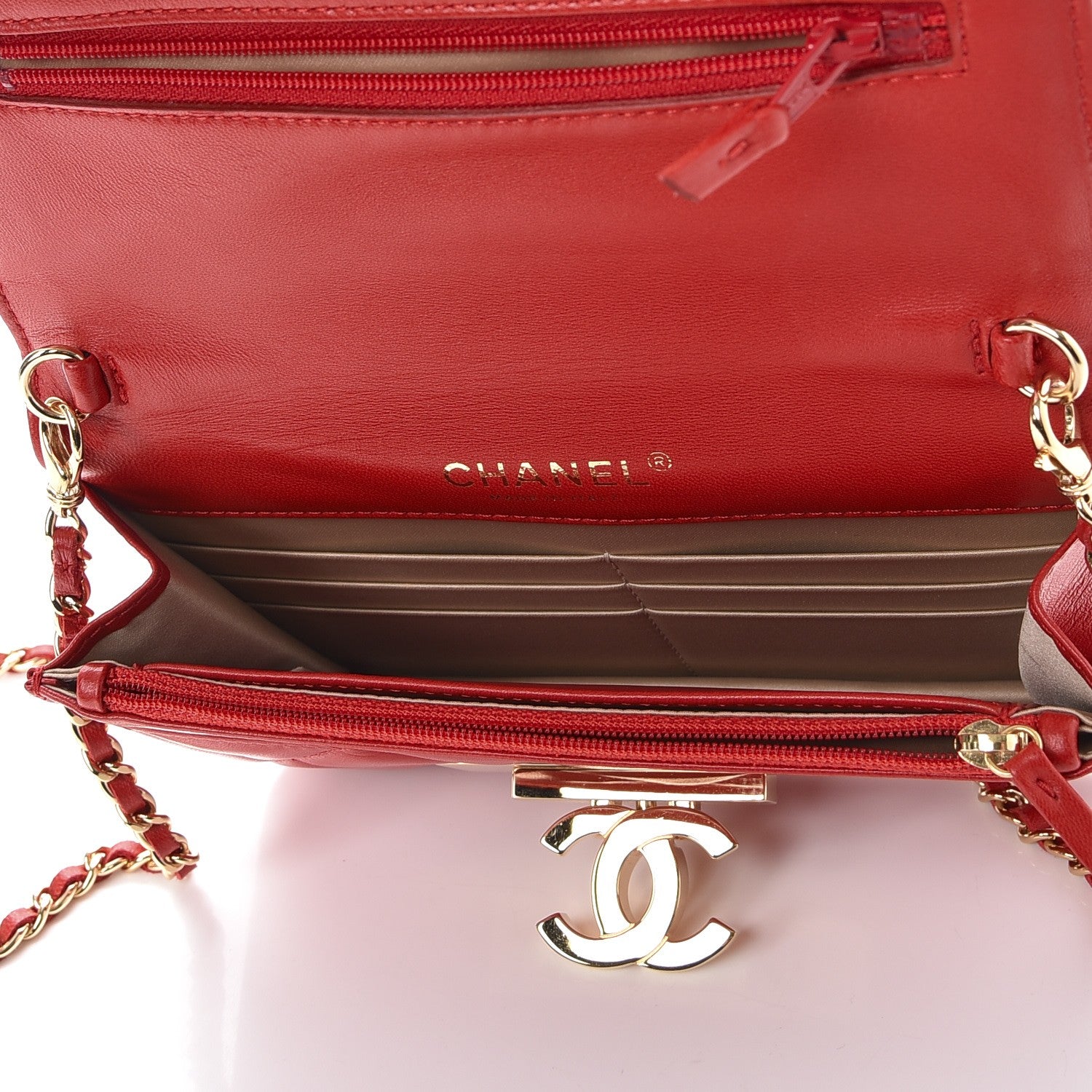 Chanel Lambskin Quilted Golden Class Wallet on Chain WOC Red 5 of 8