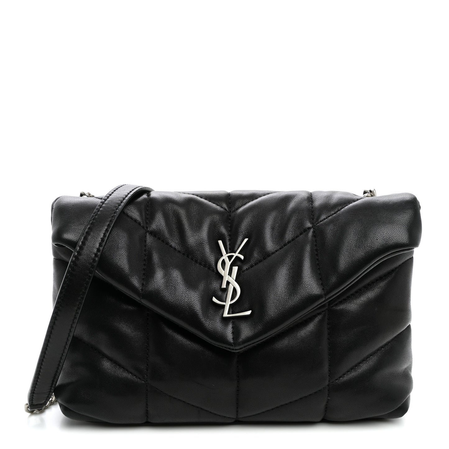 Lambskin Quilted Toy Loulou Puffer Monogram Chain Satchel Black