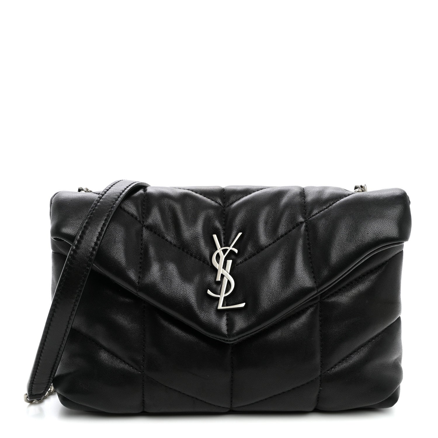 Saint Laurent Lambskin Quilted Toy Loulou Puffer Monogram Chain Satchel Black 1 of 9