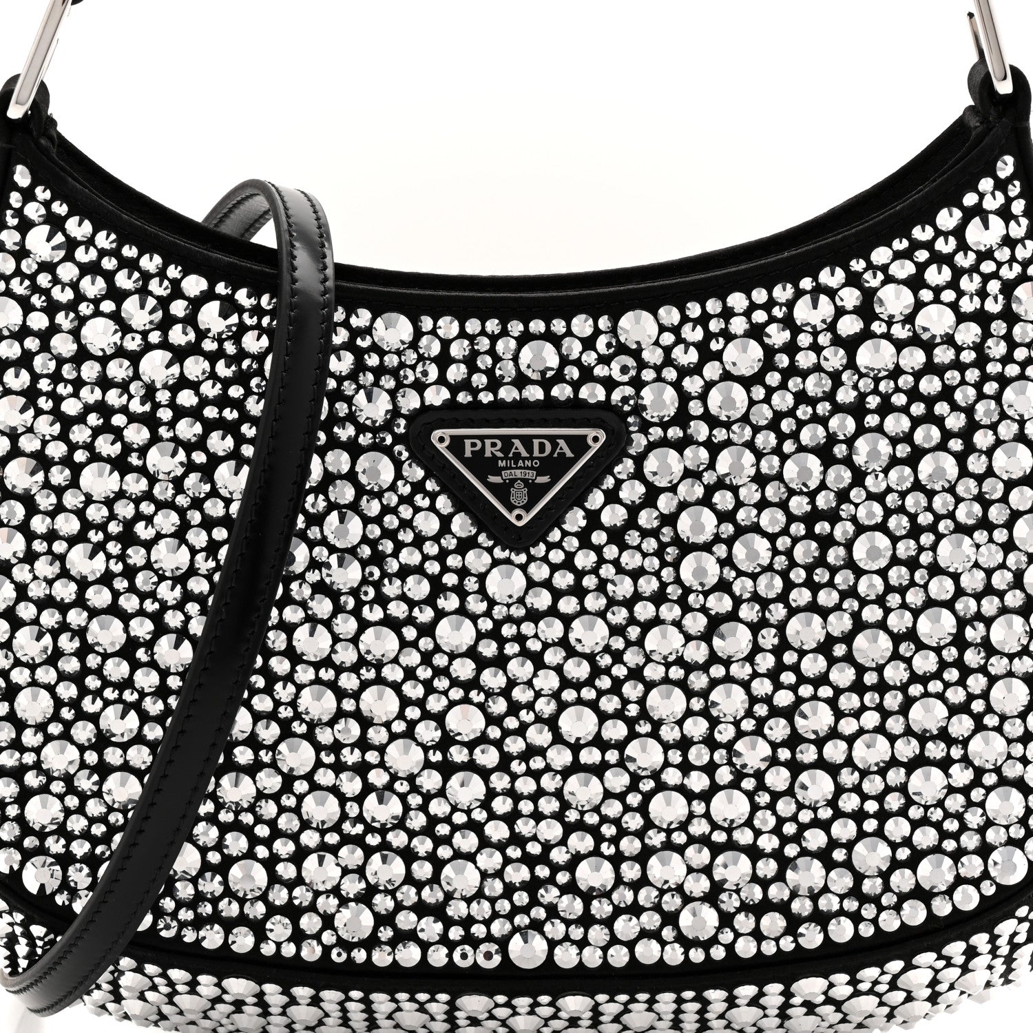 Prada Satin Crystal Cleo Adjustable Strap Shoulder Bag Metal 8 of 11