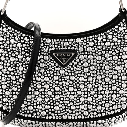 Prada Satin Crystal Cleo Adjustable Strap Shoulder Bag Metal 8 of 11