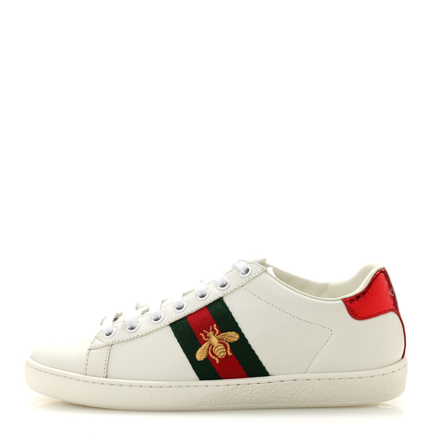 Gucci Calfskin Ayers Bee Embroidered Womens Ace Sneakers 38 White Green 1 of 10