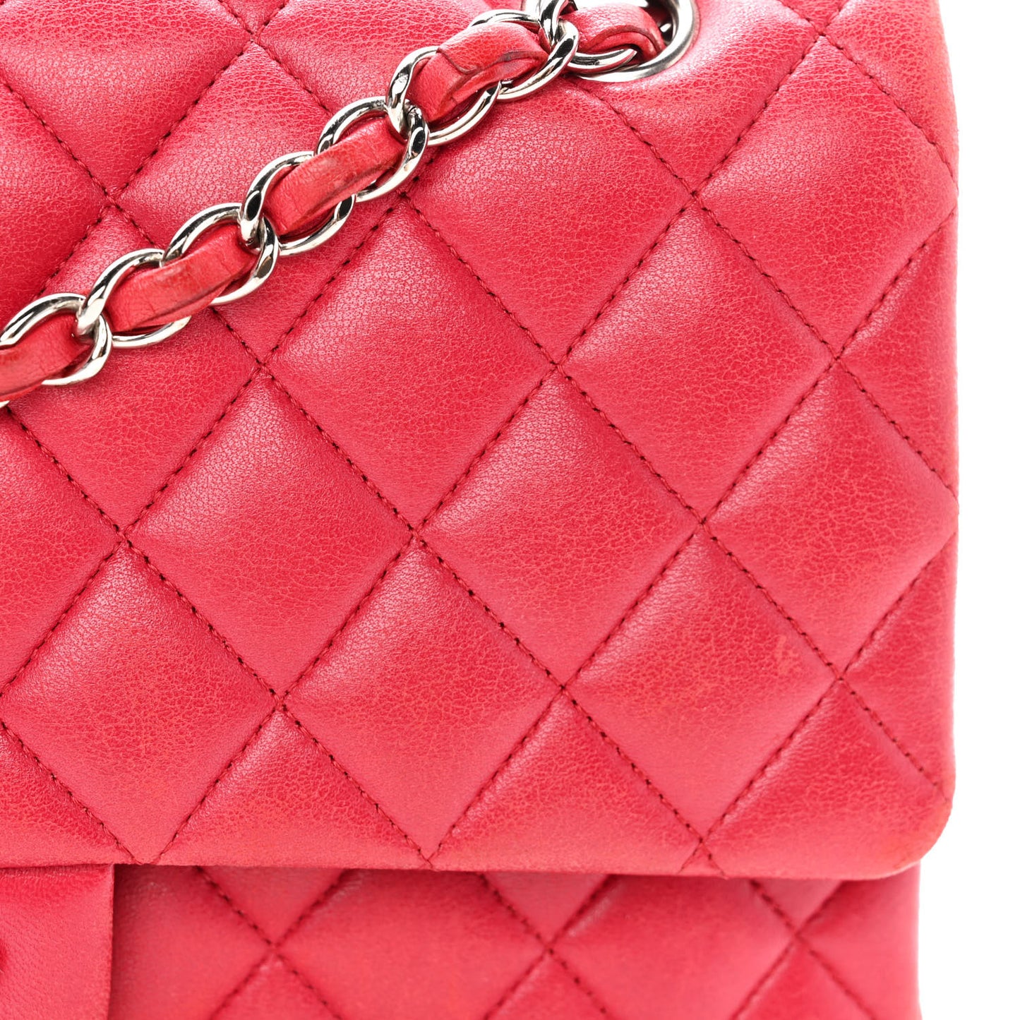 Lambskin Quilted Medium Double Flap Red