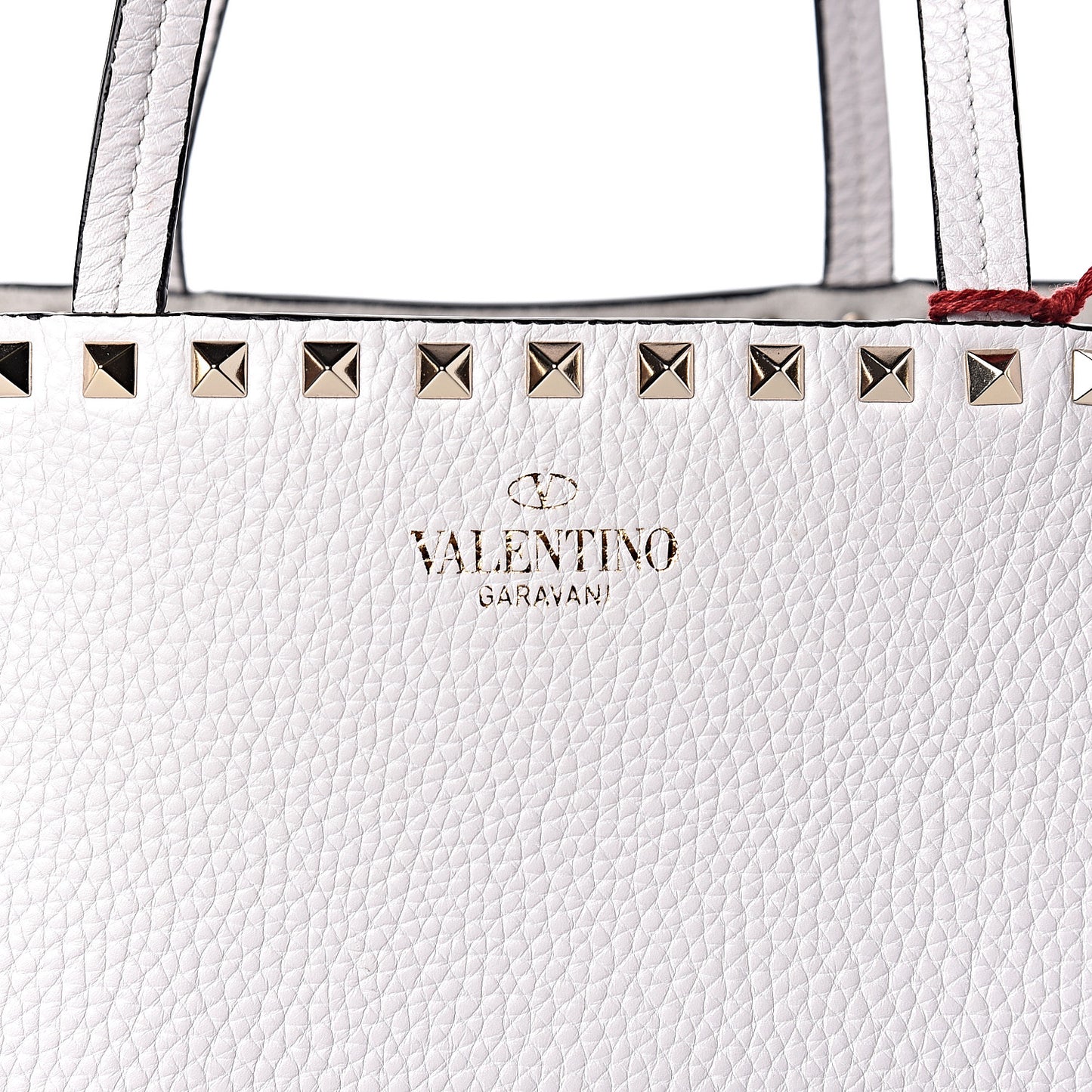 Grained Calfskin Rockstud Shoulder Tote Optic White