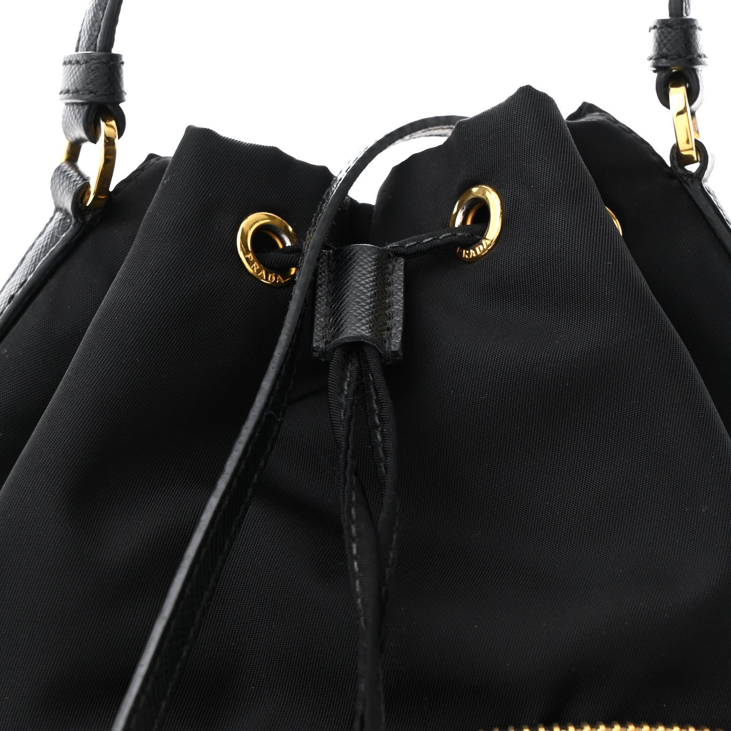 Prada Saffiano Tessuto Nylon Mini Bucket Crossbody Bag Black 7 of 9