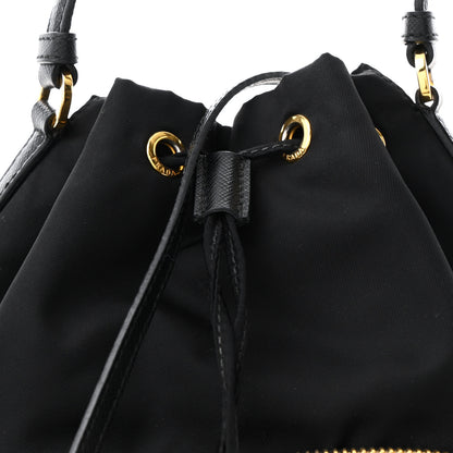 Prada Saffiano Tessuto Nylon Mini Bucket Crossbody Bag Black 7 of 9