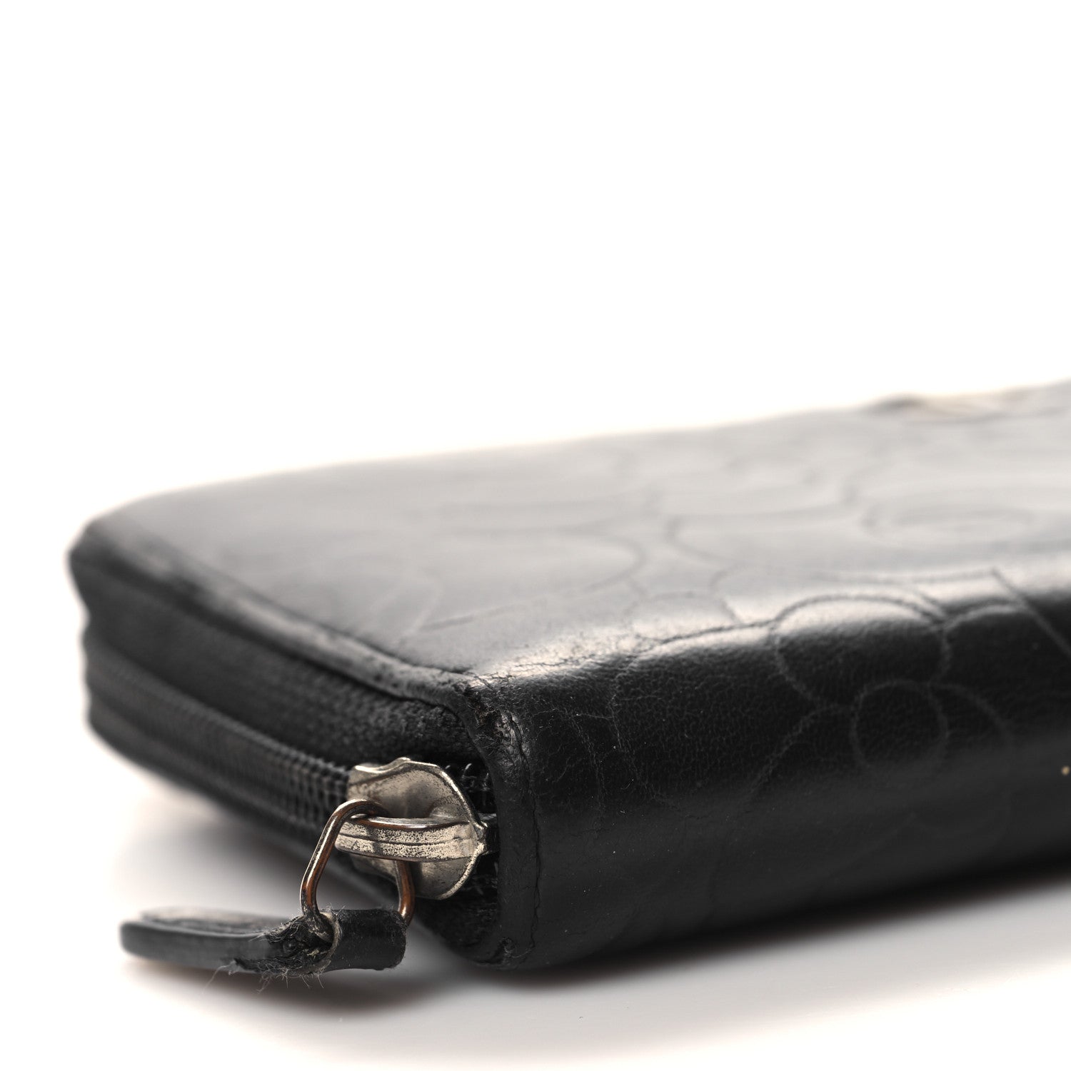 Chanel Lambskin Camellia Embossed Large Zip Around Gusset Wallet Black 9 of 11