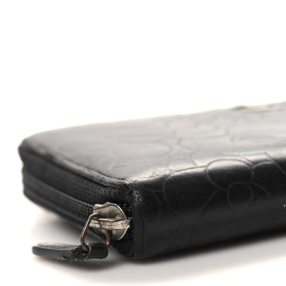 Chanel Lambskin Camellia Embossed Large Zip Around Gusset Wallet Black 9 of 11