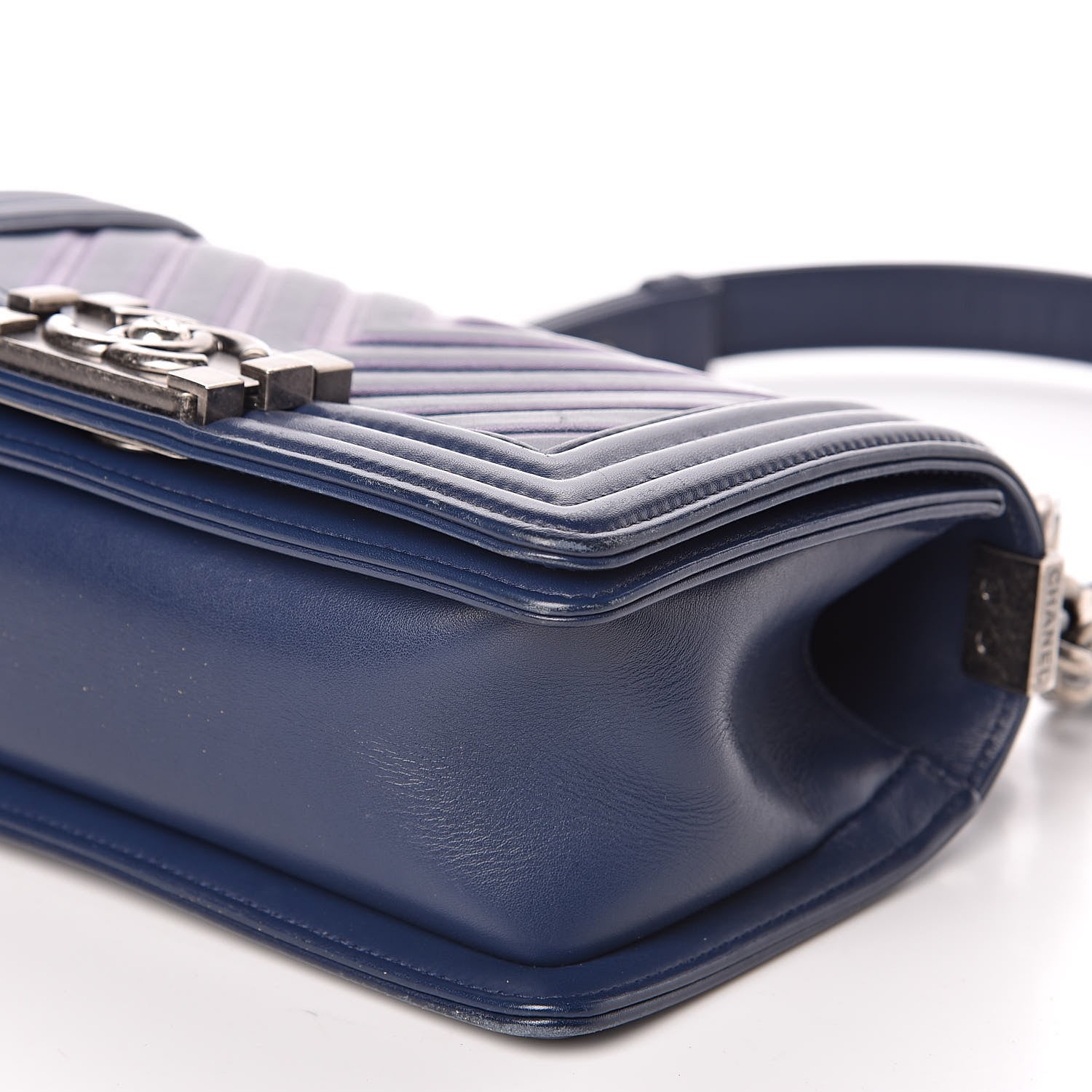 Chanel Calfskin Painted Chevron Embossed Small Boy Flap Dark Blue 9 of 18