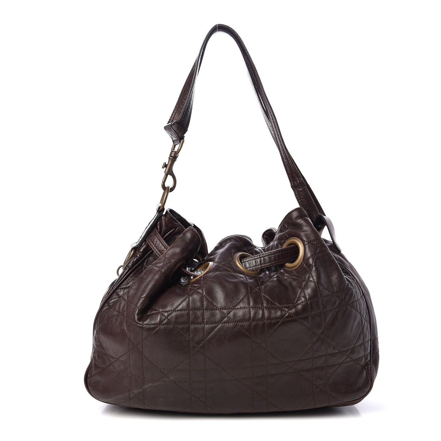 Lambskin Cannage Drawstring Bag Dark Brown