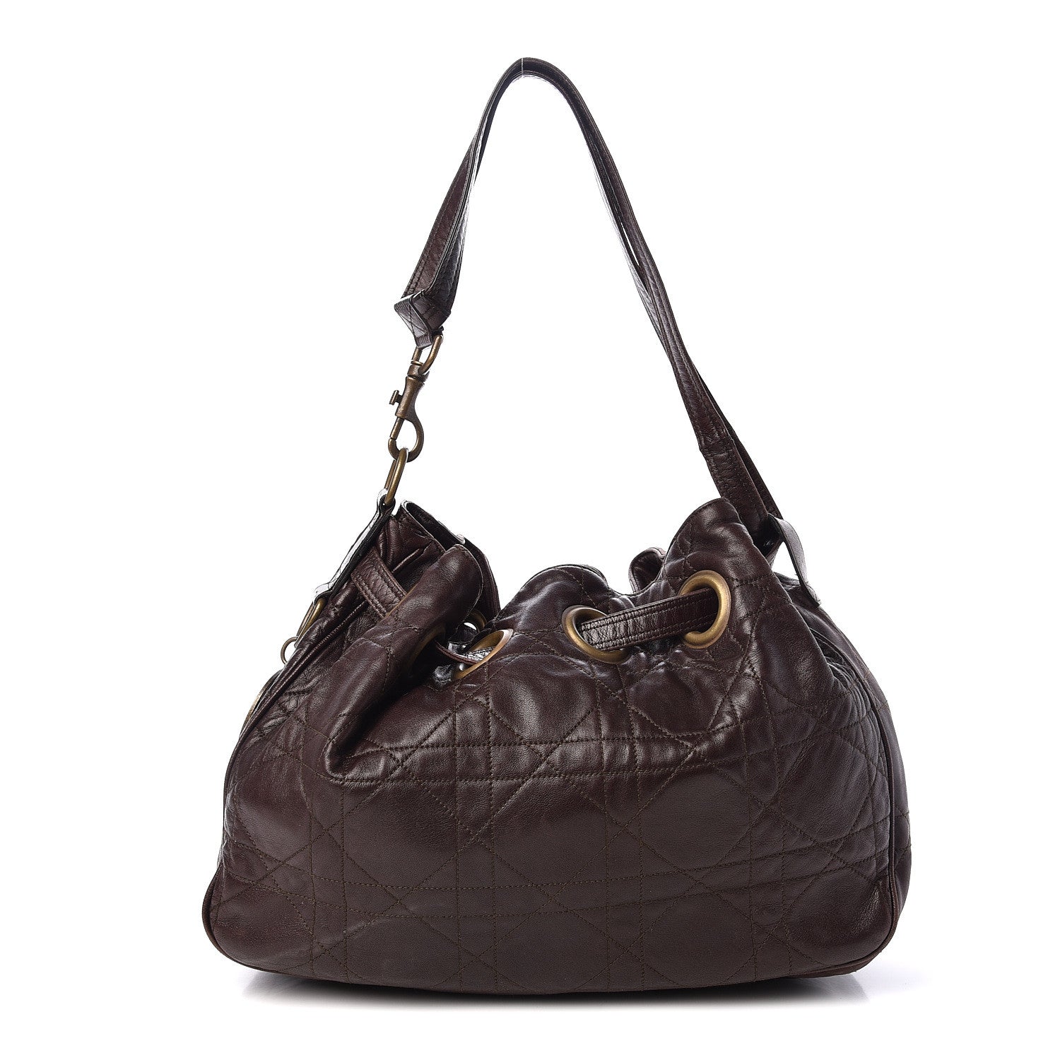 Christian Dior Lambskin Cannage Drawstring Bag Dark Brown 1 of 13
