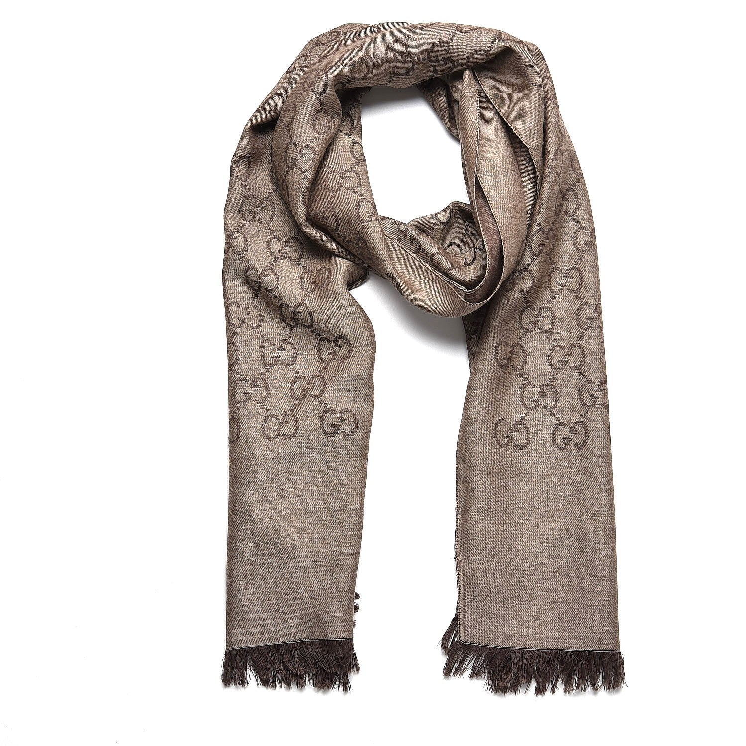 Gucci Wool Silk GG Monogram GGNat Scarf Rope Dark Brown 1 of 5