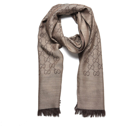 Gucci Wool Silk GG Monogram GGNat Scarf Rope Dark Brown 1 of 5
