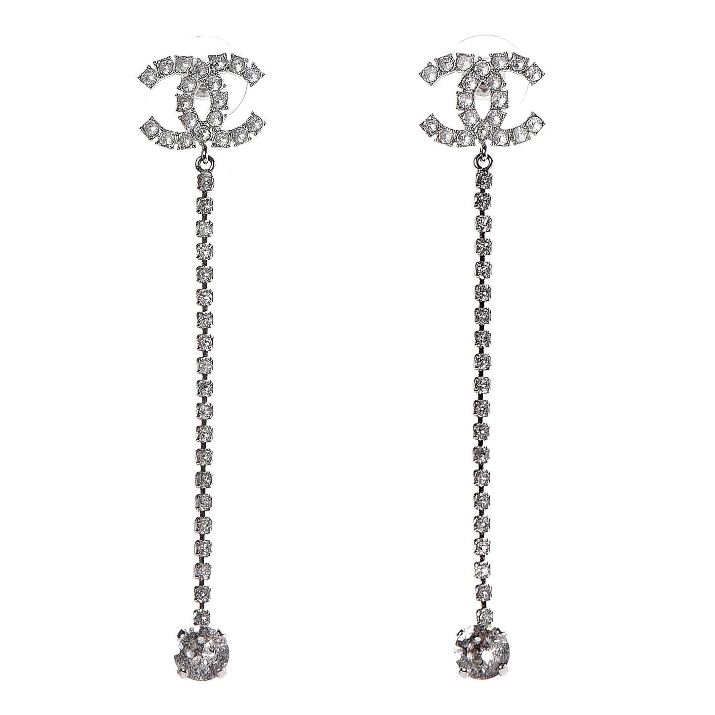 Baguette Crystal CC Drop Earrings Silver