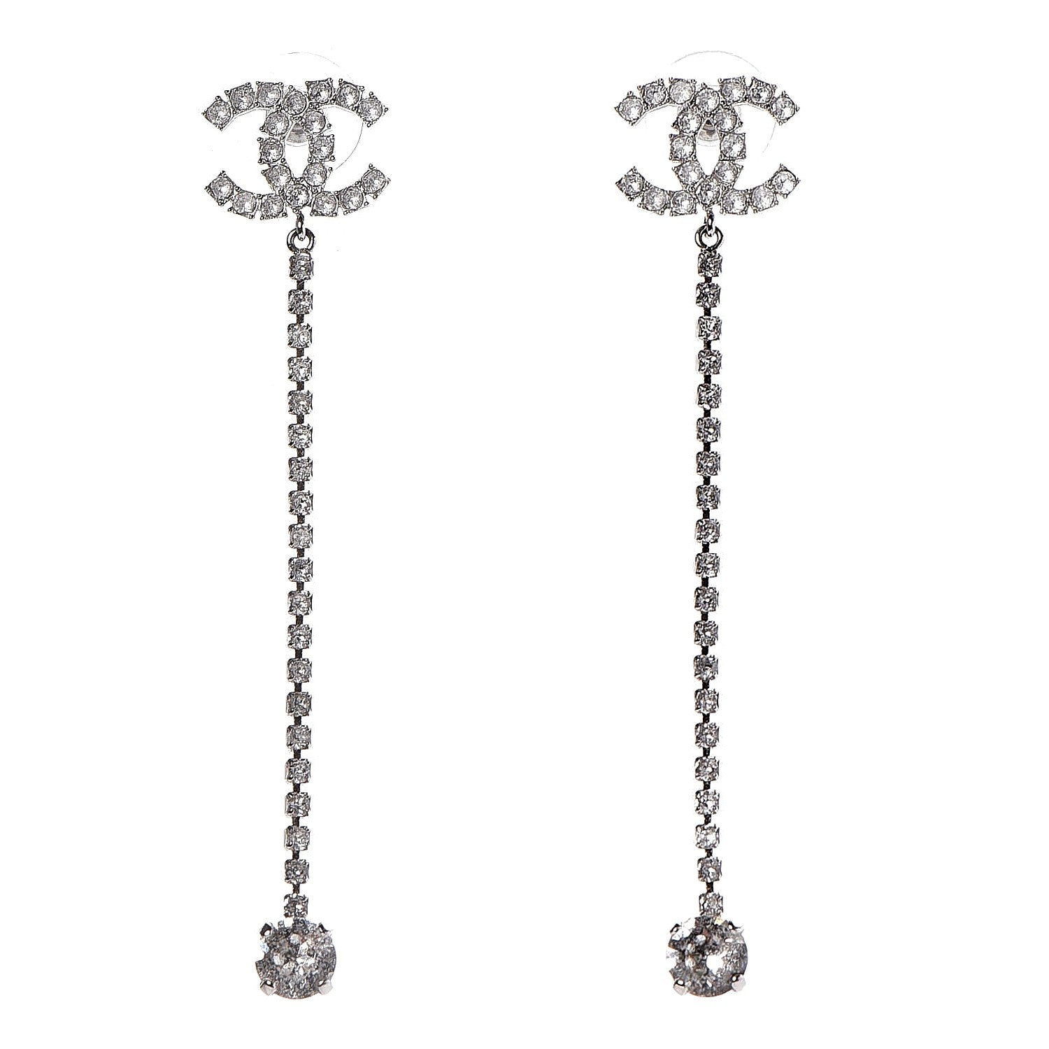 Chanel Baguette Crystal CC Drop Earrings Silver 1 of 5